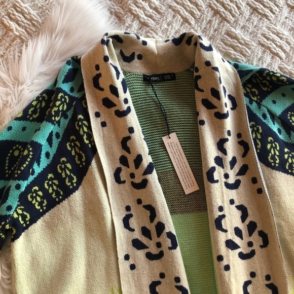 Anthropologie Gypsy05 Aruna Intarsia Drape Knit Fringe Cardigan - Picture 4 of 9